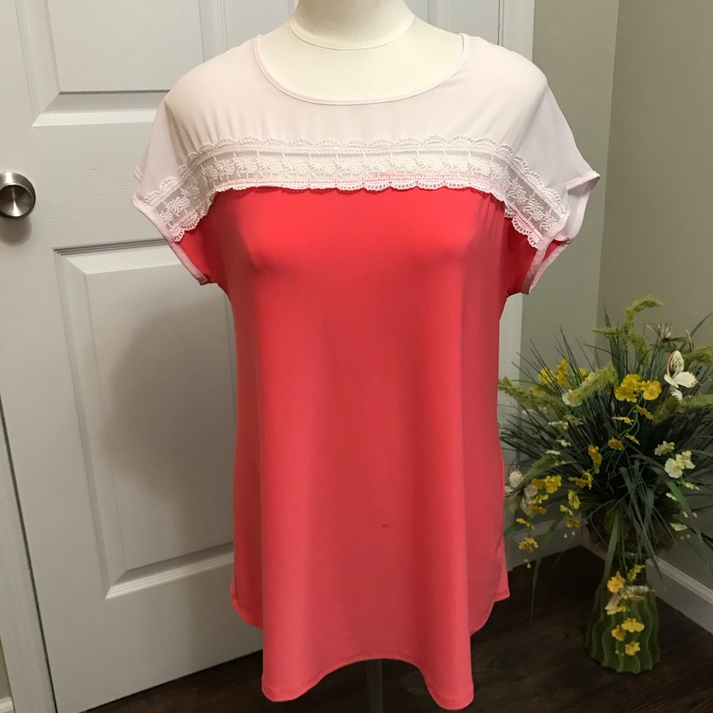 Faith and Joy Coral with Lace Top